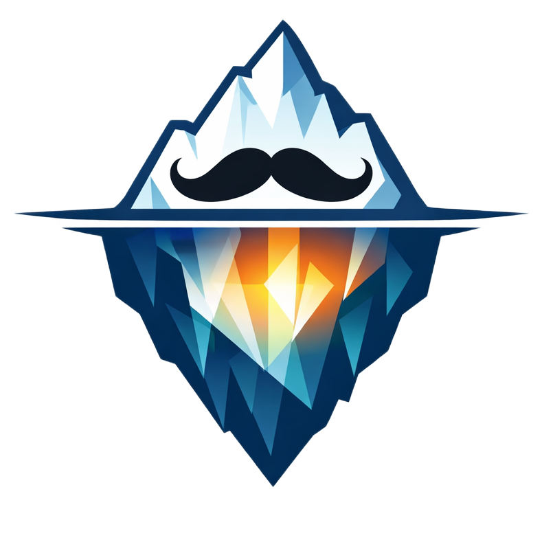 Iceberg Mind — a geometric mountain peak with a glowing amber core, symbolizing hidden depth